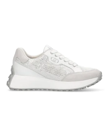 Pantofi sport de piele cu model cu perforatii, Alb murdar/Bej deschis
