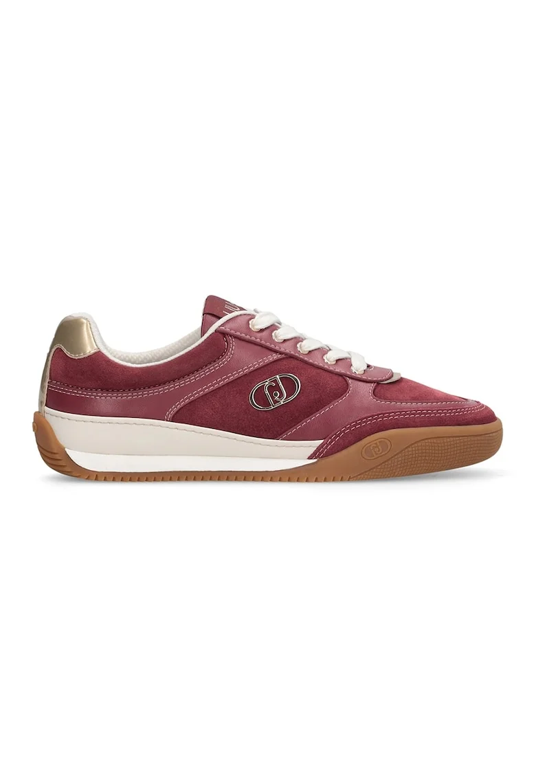 Pantofi sport din piele intoarsa cu talpa plata si insertii din piele ecologica, Rosu capsuna