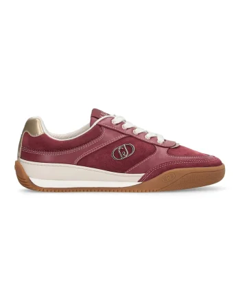 Pantofi sport din piele intoarsa cu talpa plata si insertii din piele ecologica, Rosu capsuna