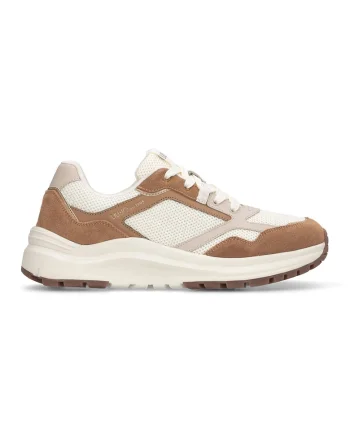 Pantofi sport din piele intoarsa cu garnituri din material textil, Alb fildes/Caramel