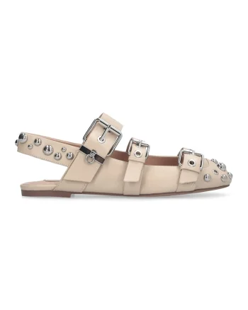 Pantofi din piele cu detalii metalice, Bej deschis