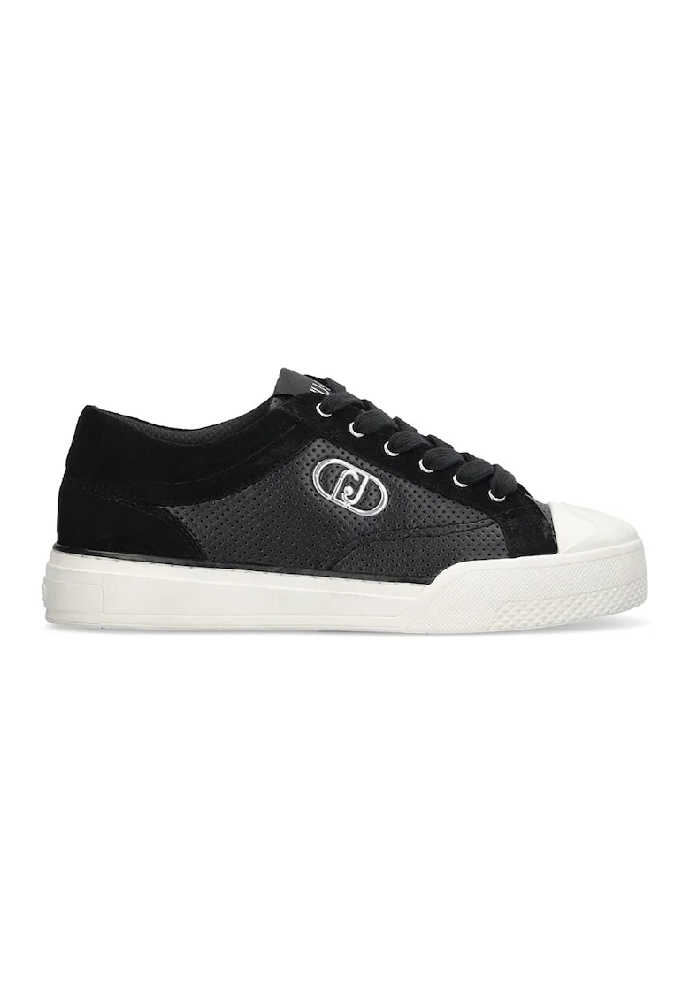 Pantofi sport din piele intoarsa si piele ecologica cu logo metalic, Negru