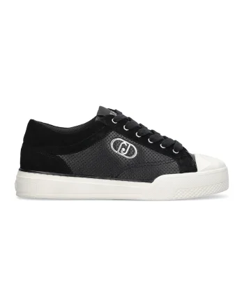 Pantofi sport din piele intoarsa si piele ecologica cu logo metalic, Negru