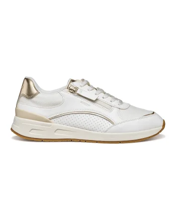 Pantofi sport cu segment cu perforatii si fermoar, Alb/Auriu