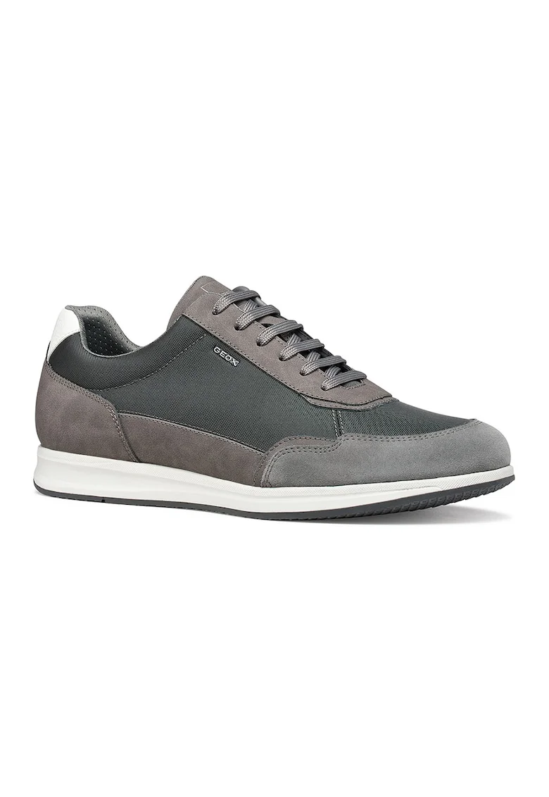 Pantofi sport cu varf rotund si garnituri de piele intoarsa, Gri inchis