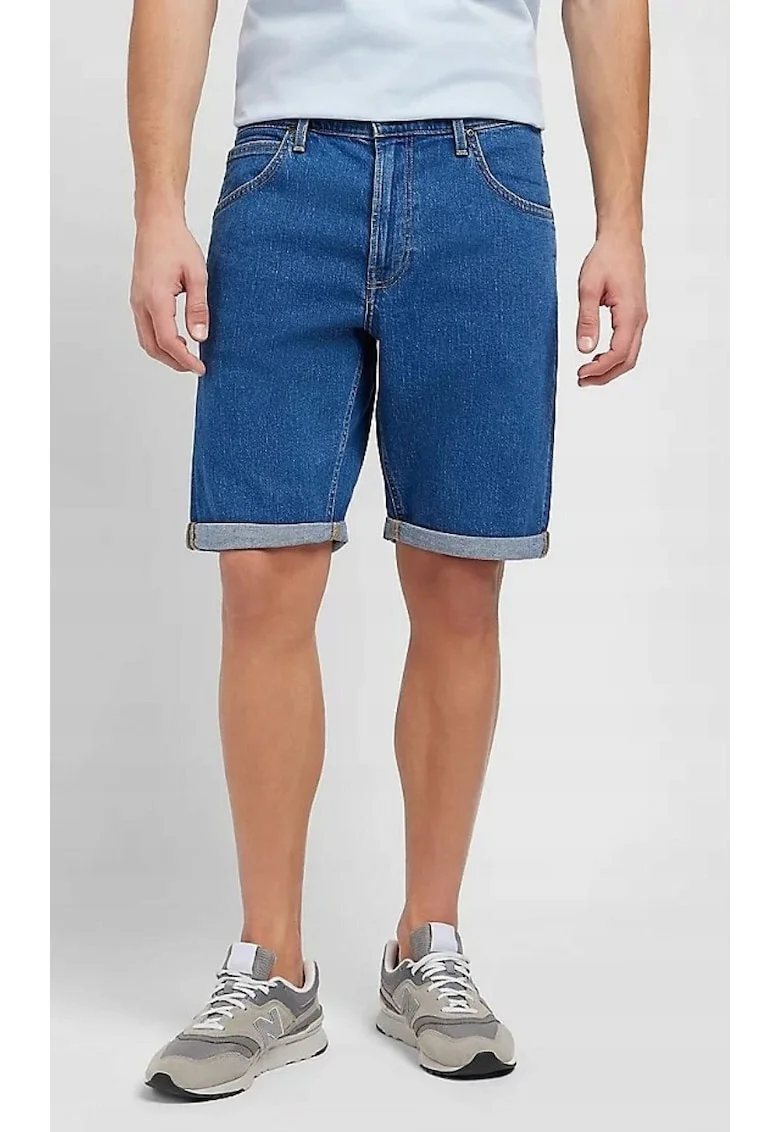 Pantaloni barbati,  blugi scurti, medie, albastru, bumbac,