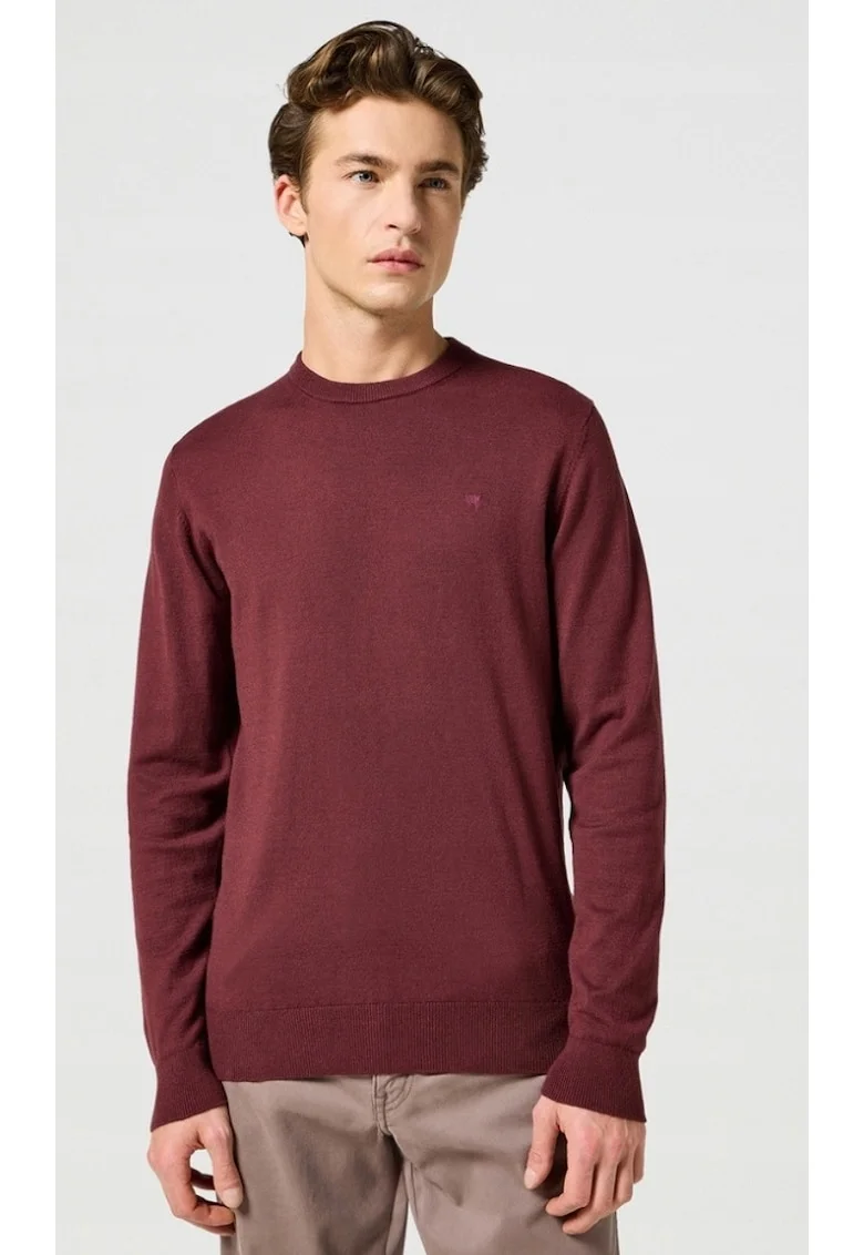 Pulover barbati,  tricotat, regular fit, bordo, bumbac cu adaos de lana