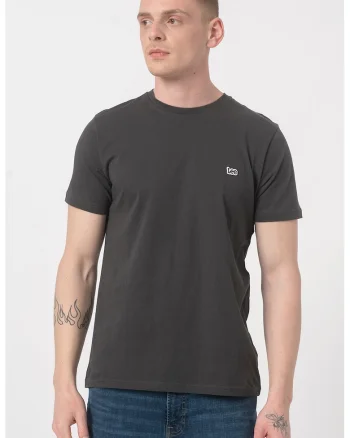 Tricou cu decolteu la baza gatului si detaliu logo brodat, Gri antracit