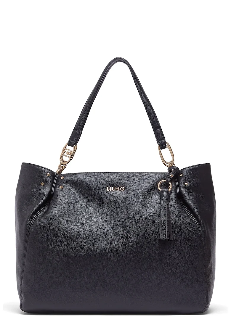 Geanta tote de piele ecologica cu logo, Negru
