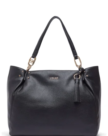 Geanta tote de piele ecologica cu logo, Negru
