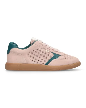 Pantofi sport de piele intoarsa si model perforat, Verde englez/Caramel/Roz prafuit
