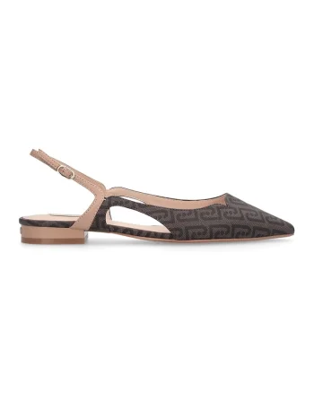 Pantofi sling back cu model, Maro inchis