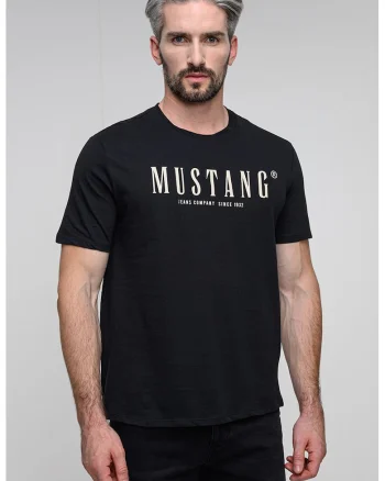 Tricou cu decolteu la baza gatului si imprimeu logo, Alb/Negru stins