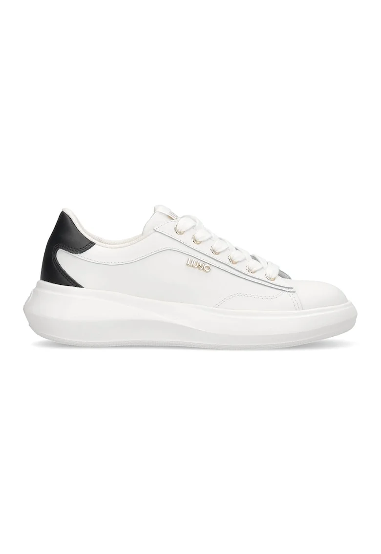 Pantofi sport de piele cu talpa plata, Auriu/Alb murdar