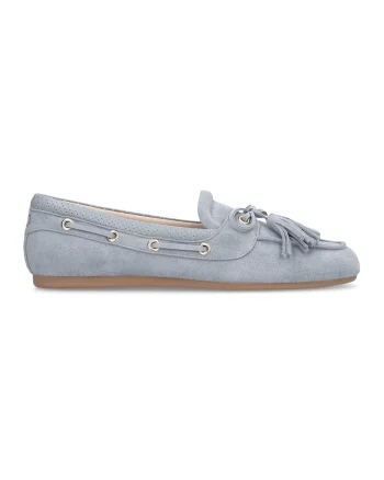 Pantofi boat de piele intoarsa cu canafi, Albastru prafuit/Caramel