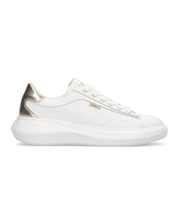 Pantofi sport de piele cu aspect metalizat, Auriu/Alb optic