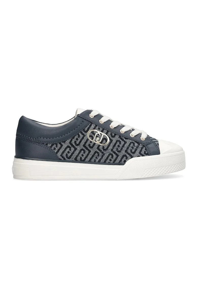 Pantofi sport low-cut cu model monograma, Auriu/Albastru inchis/Alb murdar