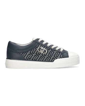 Pantofi sport low-cut cu model monograma, Auriu/Albastru inchis/Alb murdar