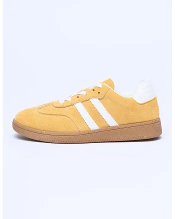 Pantofi sport din piele intoarsa ecologica cu garnituri contrastante, Galben sofran