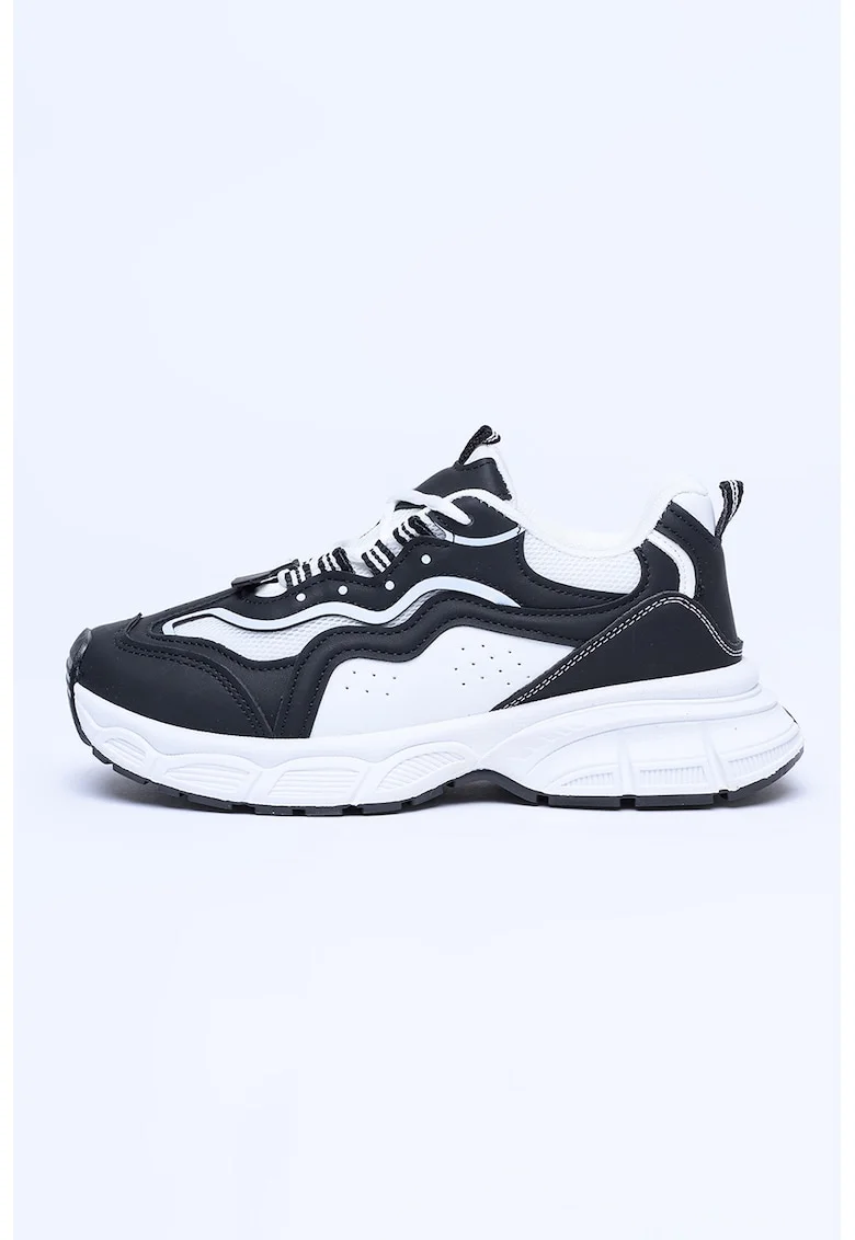 Pantofi sport cu talpa cu aspect masiv, Alb/Negru