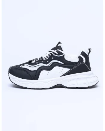 Pantofi sport cu talpa cu aspect masiv, Alb/Negru