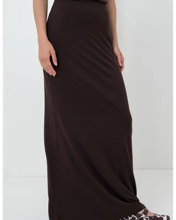 Fusta maxi cu model uni si talie inalta, Maro
