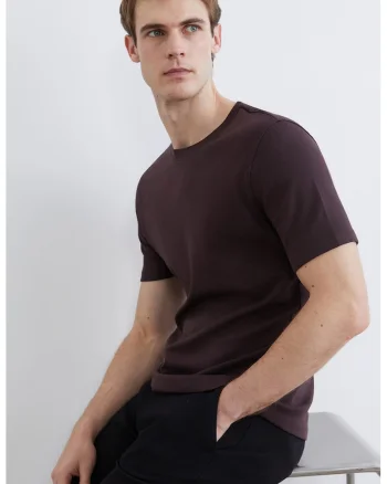 Tricou uni din bumbac cu decolteu rotund, Violet aubergine