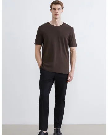 Tricou uni din bumbac cu decolteu rotund, Maro inchis