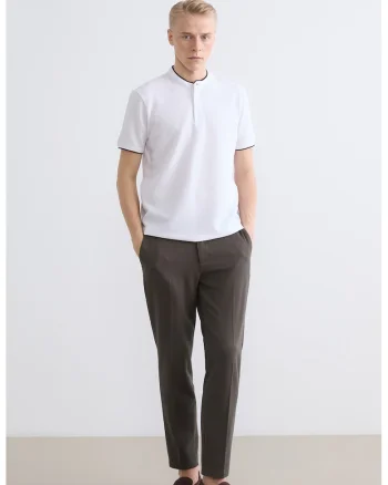 Tricou texturat cu fenta cu nasturi, Alb