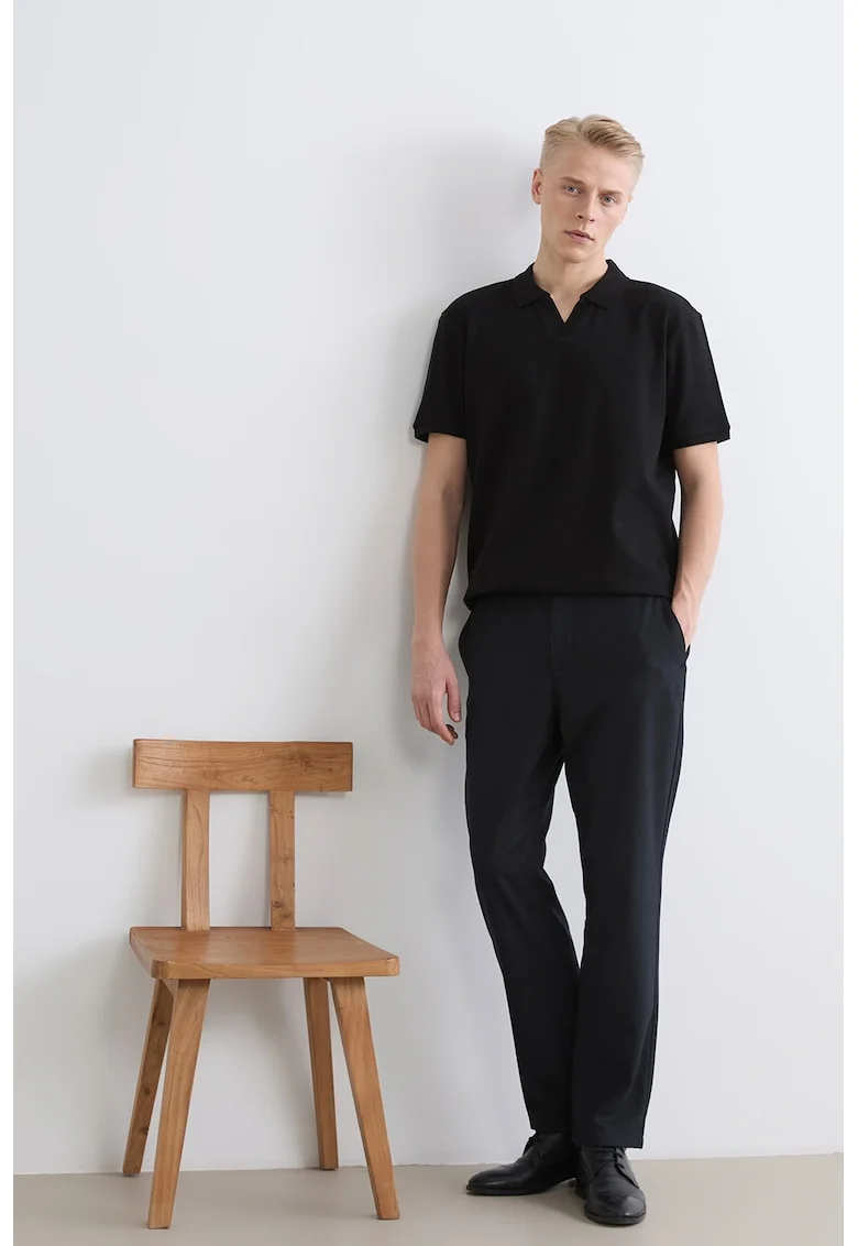 Tricou polo cu model uni, Negru