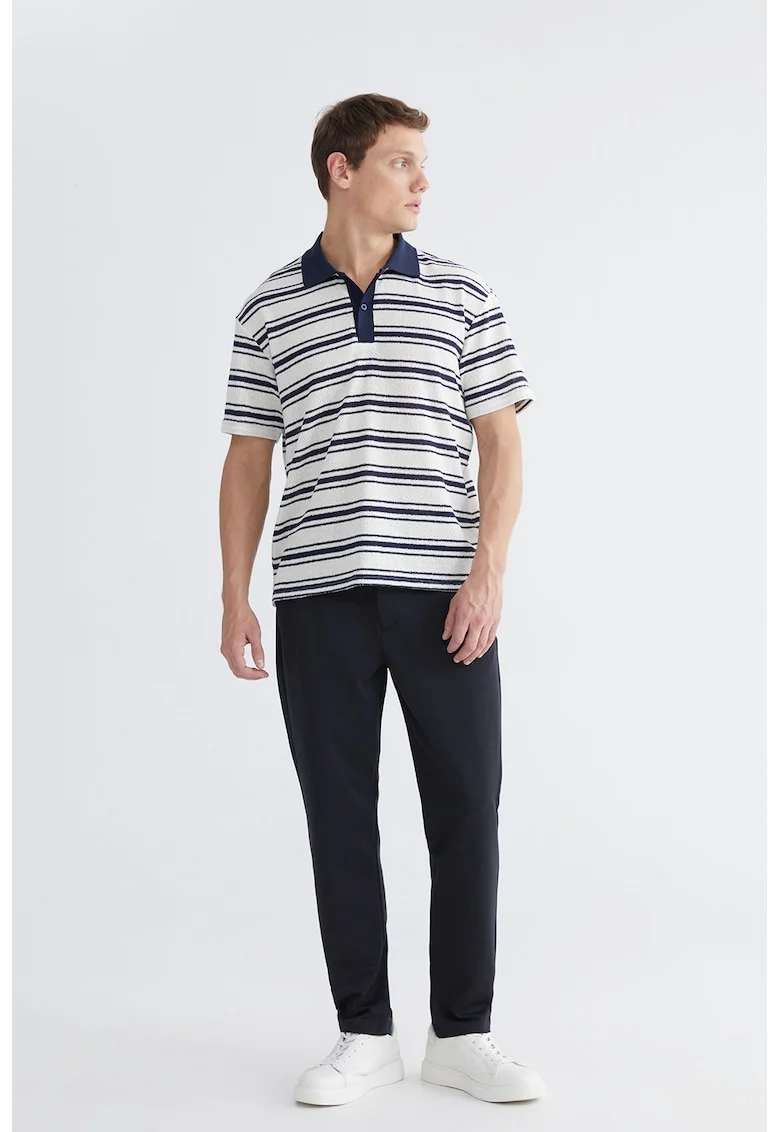 Tricou polo cu dungi, Alb/Albastru ultramarin