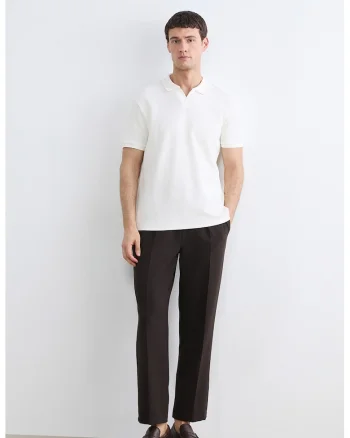 Tricou polo cu model uni, Alb fildes