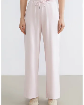 Pantaloni de trening cu croiala ampla si talie inalta, Roz pal