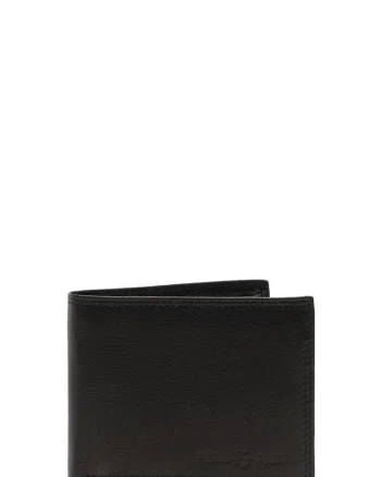Portofel pliabil de piele cu logo stantat, Negru