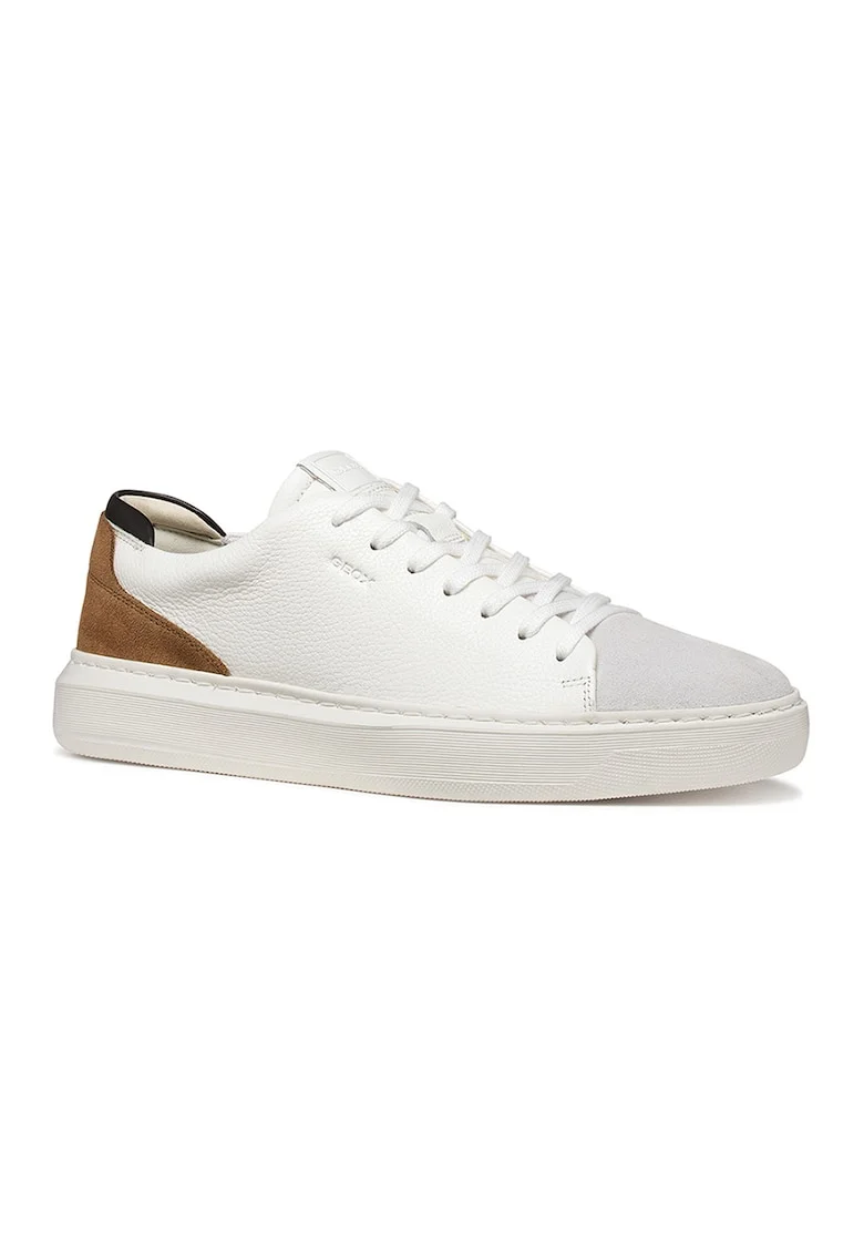Pantofi sport de piele cu garnituri de piele intoarsa, Alb/Maro