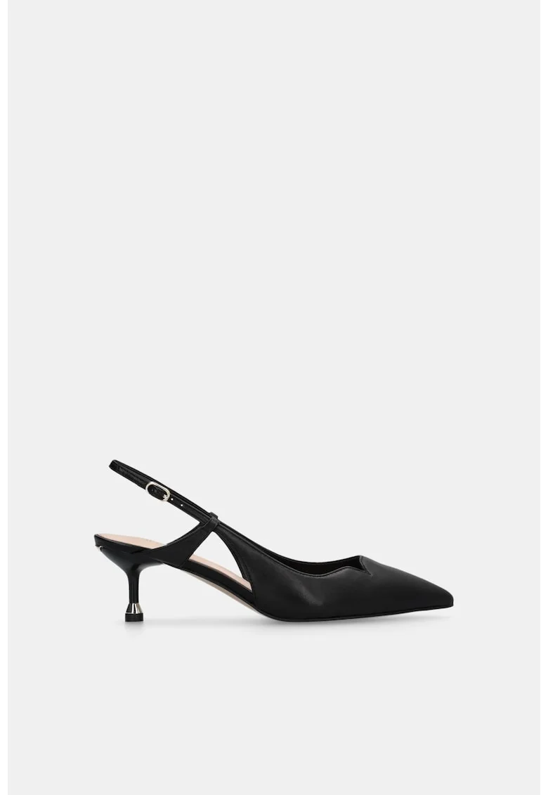 Pantofi din piele cu toc kitten, Negru