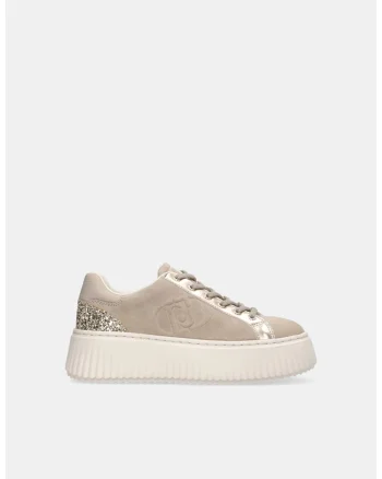 Pantofi sport flatform din piele intoarsa, Auriu/Bej