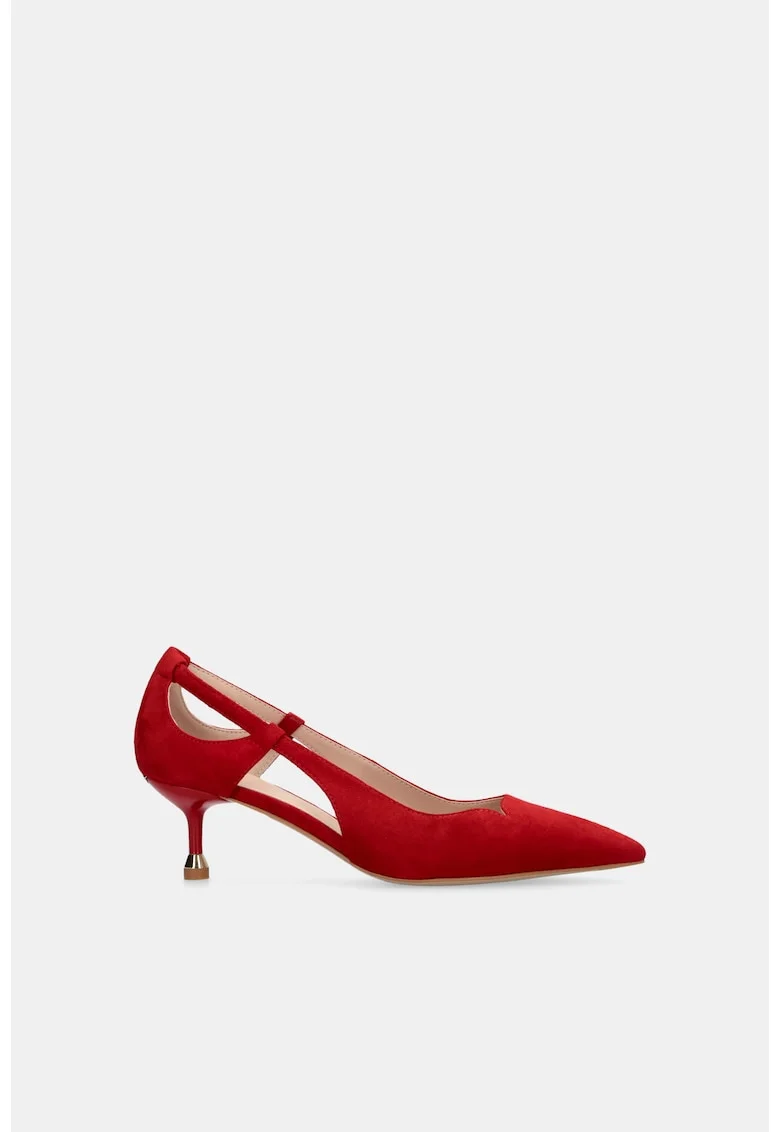 Pantofi din piele intoarsa cu toc kitten, Rosu