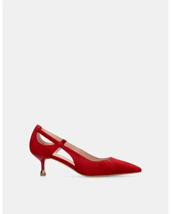 Pantofi din piele intoarsa cu toc kitten, Rosu