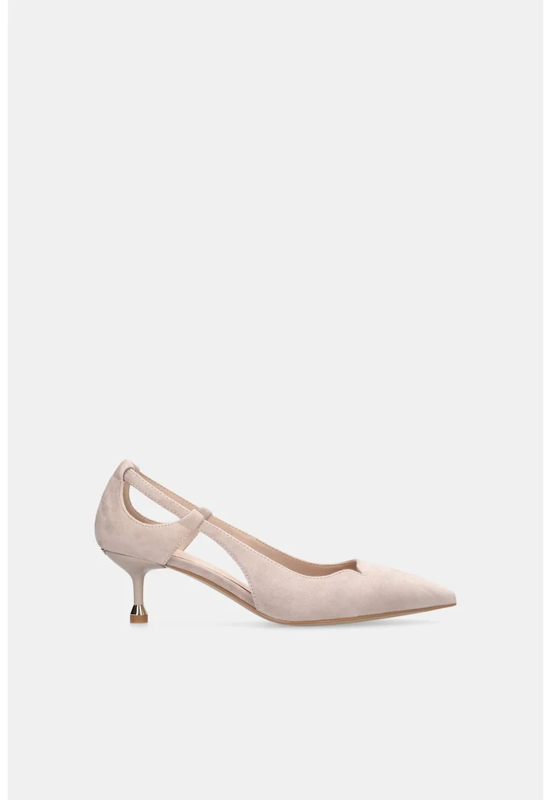 Pantofi din piele intoarsa cu toc kitten, Roz deschis