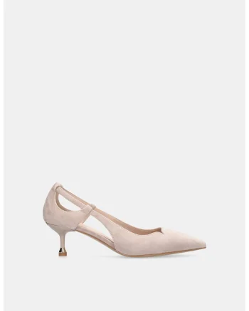 Pantofi din piele intoarsa cu toc kitten, Roz deschis
