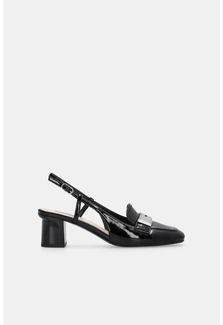 Pantofi slingback din piele lacuita cu varf patrat, Negru