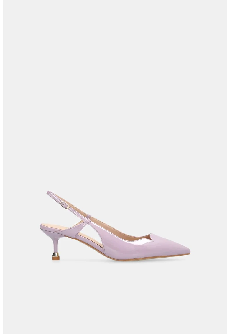 Pantofi din piele lacuita cu toc kitten, Lila