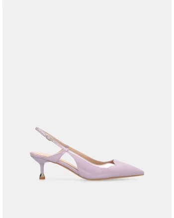 Pantofi din piele lacuita cu toc kitten, Lila