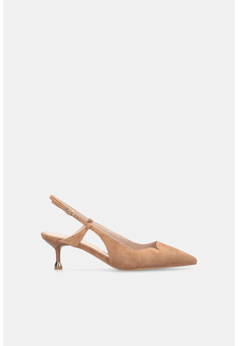Pantofi slingback din piele intoarsa cu toc kitten, Maro camel