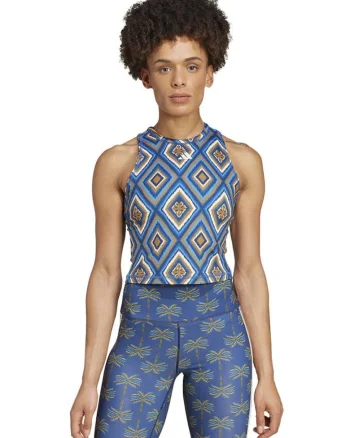 Maiou sport dama, adidas, FARM Rio, imprimeu colorat, albastru, material reciclat