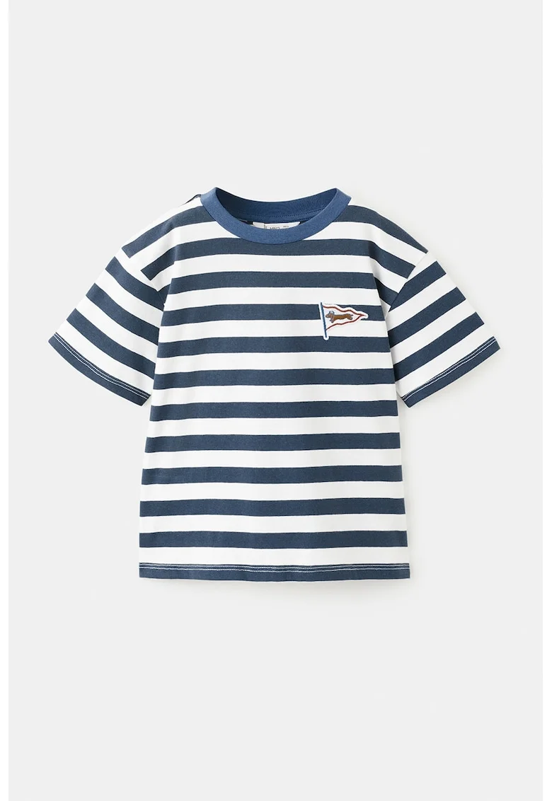 Tricou din bumbac cu model in dungi, Alb/Albastru ultramarin