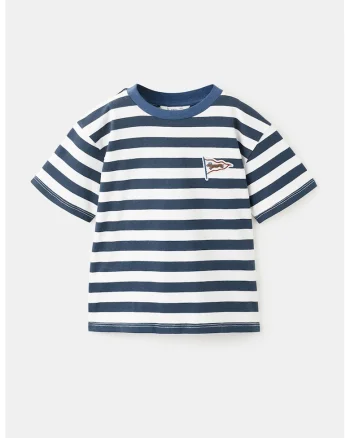 Tricou din bumbac cu model in dungi, Alb/Albastru ultramarin