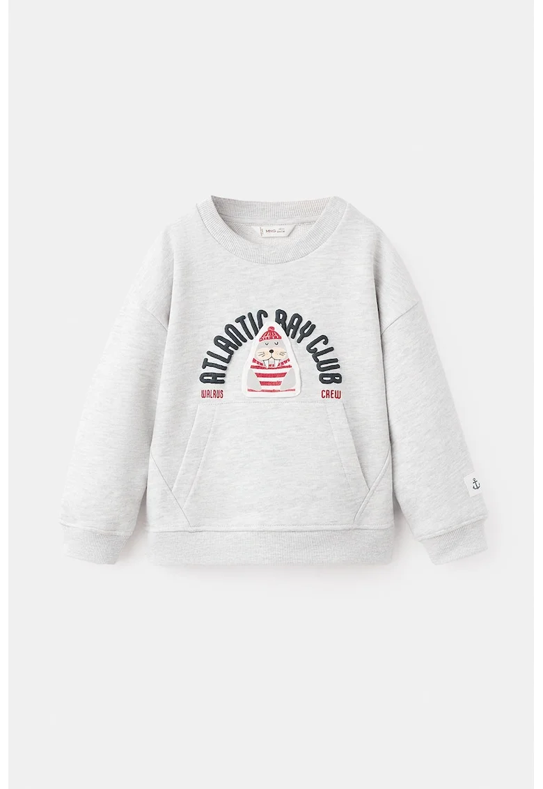 Bluza de trening cu imprimeu si buzunar kangaroo, Rosu/Gri/Albastru ultramarin