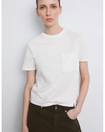 Tricou din bumbac cu model uni si buzunar pe piept, Alb